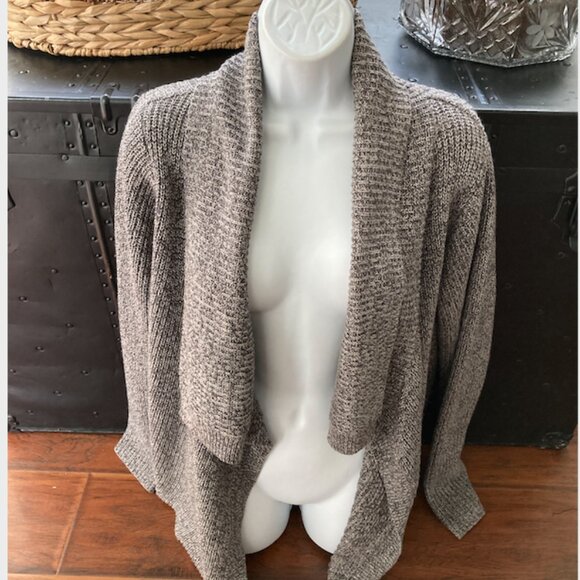 Charter Club Gray with Silver Metallic Threads Marled Shawl Cardigan Large - Picture 1 of 7